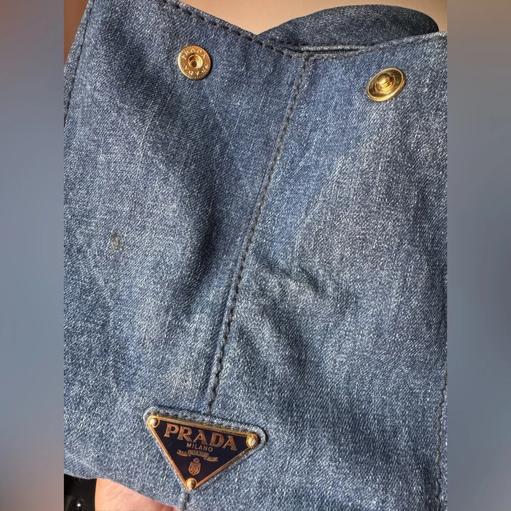 PRADA Medium Canapa Blue Denim Tote Bag - Picture 4 of 12